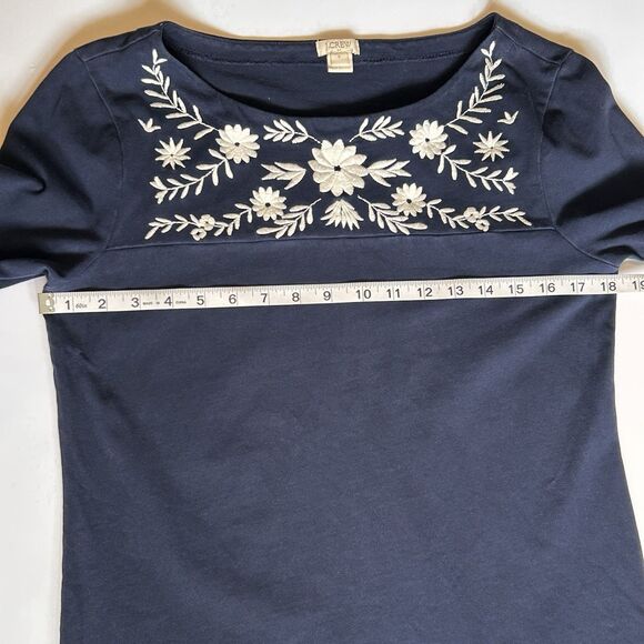 J. Crew‎ Tunic Womens Small Pullover Bell Sleeve White Floral Embroidery Navy - Picture 10 of 12